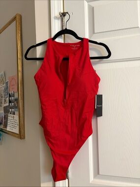 Fabletics Red Zip-Front Swimsuit